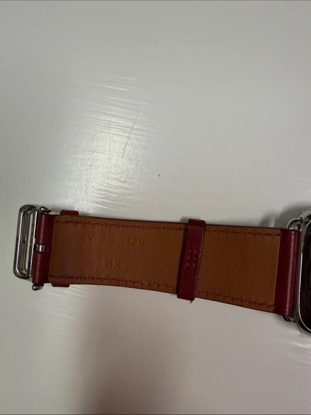 Hermes Paris Red Leather & Orange Silicone Smartwatch Band Set firm price
